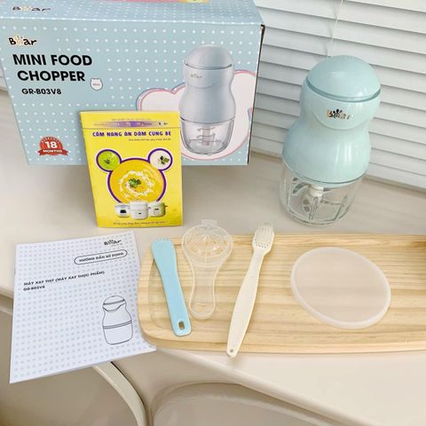 Máy Xay Đa Năng Bear GR-B03V8 (0.3L) - Máy Xay Mini Xay Đồ Ăn Dặm Cho Bé, Lưỡi Dao Thép Bền, Thủy Tinh Borosilicate, Bảo Hành 18 Tháng
