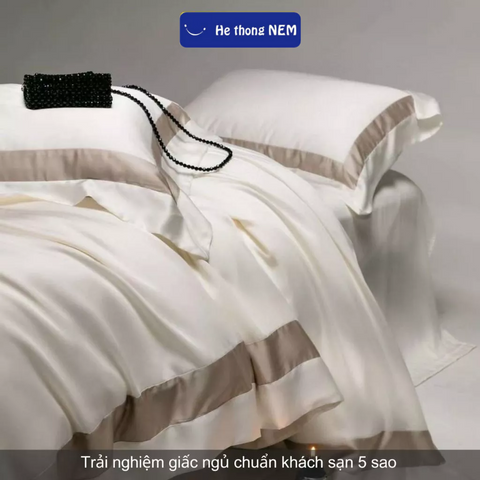 Bộ chăn ga 5 Món Lụa Tencel 80s Cao Cấp Hệ Thống Nệm Chính Hãng bộ drap chăn ga gối nệm giường vải lụa tencel cao cấp