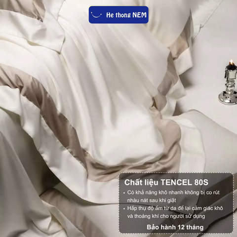Bộ chăn ga 5 Món Lụa Tencel 80s Cao Cấp Hệ Thống Nệm Chính Hãng bộ drap chăn ga gối nệm giường vải lụa tencel cao cấp