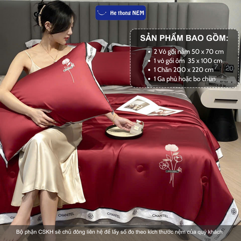 Bộ Chăn Ga Gối 5 Món Hệ Thống Nệm Cao Cấp Bộ Set Chăn Ga Drap Grap Phủ Trải Giường Gối Nệm Đệm 5 Món Lụa Thái Sang Trọng 201784