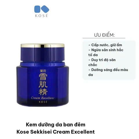 Kem Dưỡng Da Ban Đêm Kose Sekkisei Cream Excellent - Giúp Tái Tạo Da, Cấp Nước, Dưỡng Trắng Sáng Da, Thích Hợp Mọi Loại Da