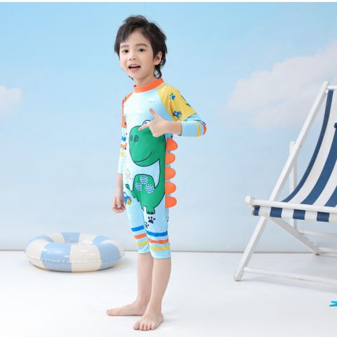 Đồ Bơi Liền Thân Cho Bé Hình Khủng Long Xanh Dương - Thiết Kế Ngộ Nghĩnh Có Mũ, Chống Nắng, Chất Liệu Siêu Mềm Mịn