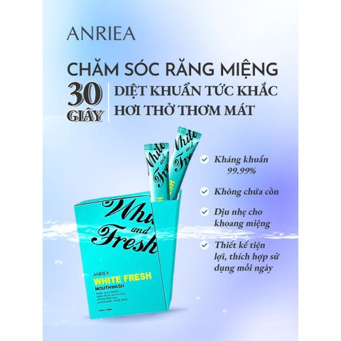 Set 5 Gói Nước Súc Miệng Diệt Khuẩn Anriea Bạc Hà - Kháng Khuẩn, Không Cồn, Sạch Sâu Hơi Thở Thơm Mát