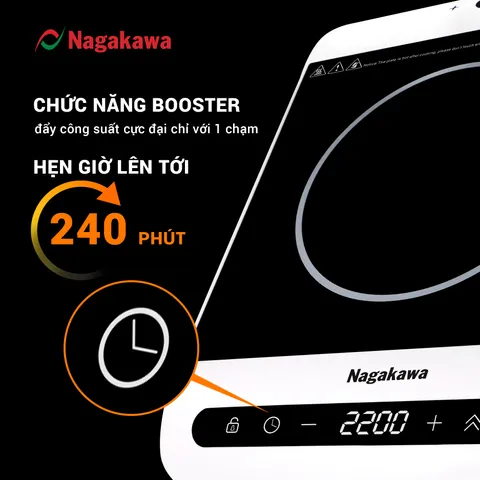 Bếp Từ Nagakawa NAG0712 - Điều Khiển Cảm Ứng 2 Hướng, Công Suất 2200W, Thiết Kế Sang Trọng, Bảo Hành 12 Tháng