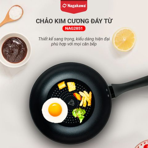 Chảo Kim Cương Đáy Từ Sâu Lòng 28cm Nagakawa NAG2851 - Dùng Cho Tất Cả Các Loại Bếp, Chất Liệu Nhôm Cao Cấp, Hàng Chính Hãng