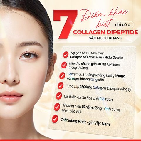 Nước Uống Collagen Dipeptide Sắc Ngọc Khang - Tăng Độ Ẩm, Đàn Hồi Da, Ngăn Ngừa Lão Hóa, 2500mg Collagen - Giải Pháp Làm Đẹp Từ Bên Trong
