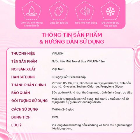 Nước Rửa Mắt Travel Size VIPLUS+ 13ml - Multi B Eye Wash Extra - Chăm Sóc Mắt Sạch Sâu, Dưỡng Ẩm, Giảm Mỏi Mắt