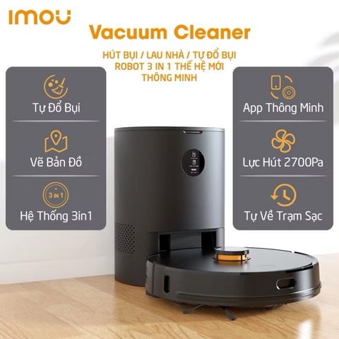 Robot hút bụi lau nhà IMOU RV-L11-A - Lực hút 2700Pa, Tự đổ rác, Công nghệ Lidar, Dọn dẹp Thông minh, Tiết kiệm Thời gian
