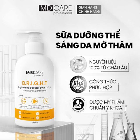 Sữa Dưỡng Thể MD Care Brightening Booster 200ml - Sáng Da Mờ Thâm Với 4% Alpha Arbutin & 3% Niacinamide, Dưỡng Ẩm Chuyên Sâu