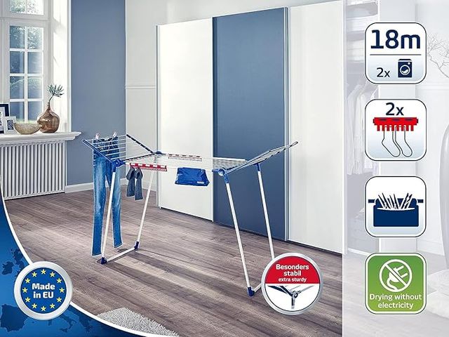 Giàn Phơi Quần Áo Leifheit 81510 Pegasus 180 - Thiết Kế Thông Minh, Chất Liệu Kim Loại Cao Cấp, Tiện Lợi, Đứng Vững, 18m Phơi đồ