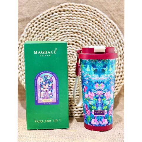 Bình Giữ Nhiệt Magrace Paris 500ml - Cốc Uống Nước Kèm Ống Hút, Hoa Văn Xinh Đẹp, Giữ Lạnh 12h, Giữ Nóng 8h, Quà Tặng Sang Trọng