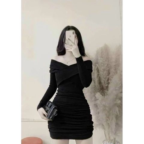 Váy ,đầm body dài tay trễ vai chất có giãn dày đẹp