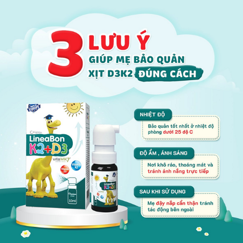 VitaD3 K2 Lineabon dạng xịt 10ml cho trẻ sơ sinh và trẻ nhỏ - Hỗ trợ hệ xương và răng, không chứa chất bảo quản