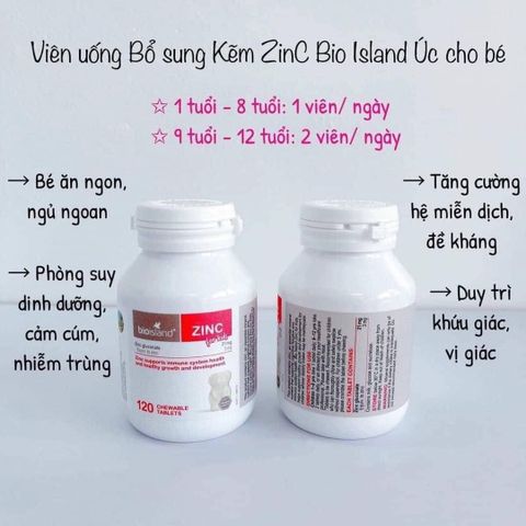 Viên nhai bổ sung kẽm Bio Island Zinc 120v