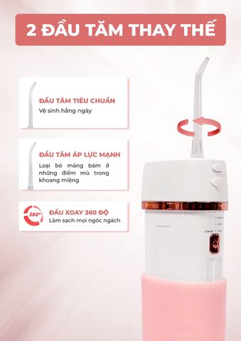 Máy Tăm Nước MAGIC Eco PRO-83 - Thiết Kế Nhỏ Gọn, Chống Nước IPX7, Pin 1800mAh - Mầu Hồng, Sử Dụng Dài Lâu, Đầu Tăm 0.2-0.4mm