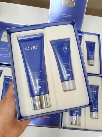 Set Sữa Rửa Mặt Giảm Mụn Ohui Clinic Science Deep Medi-Cleansing Foam - Cleanser Kiểm Soát Dầu, Phục Hồi Làn Da Sáng Khỏe 120ml + 40ml + Cọ Rửa