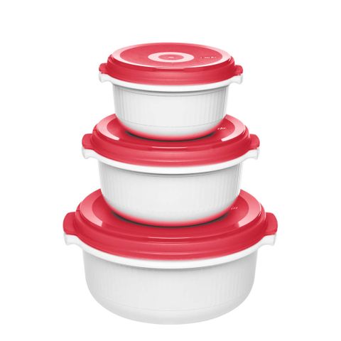 Bộ 3 Hộp Đựng Thực Phẩm Emsa 518999 Micro Family - An Toàn Cho Lò Vi Sóng, Chịu Nhiệt, Không Chứa BPA, Màu Trắng/Đỏ