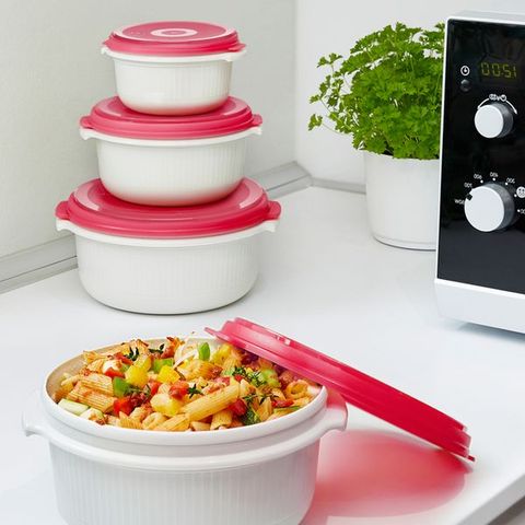 Bộ 3 Hộp Đựng Thực Phẩm Emsa 518999 Micro Family - An Toàn Cho Lò Vi Sóng, Chịu Nhiệt, Không Chứa BPA, Màu Trắng/Đỏ