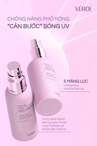Kem chống nắng Verdi Exosome Tone Up Triple Action 50ml - Bảo vệ da chống UVA/UVB, Làm sáng và Dưỡng ẩm da tự nhiên