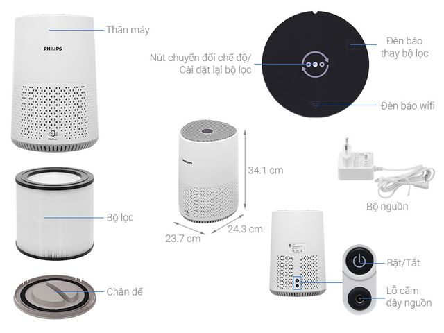 Máy Lọc Không Khí Philips AC0650/10 - Công Suất 12W, Lọc Bụi PM2.5, Điều Khiển Ứng Dụng Air+, Công Nghệ VitaShield