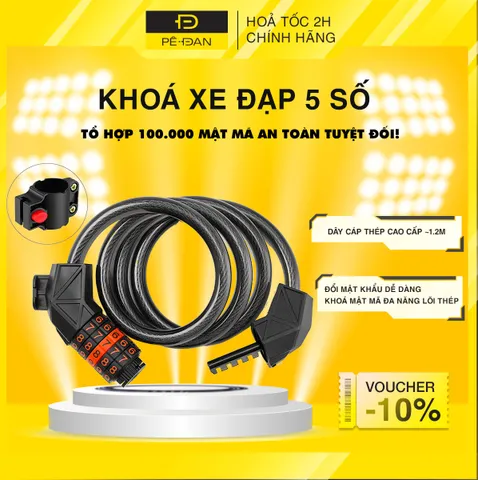 Khóa Dây Xe Đạp Lõi Thép Mật Mã 5 Số Cao Cấp Chống Trộm PÊ ĐAN SHOP