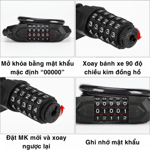 Khóa Dây Xe Đạp Lõi Thép Mật Mã 5 Số Cao Cấp Chống Trộm PÊ ĐAN SHOP