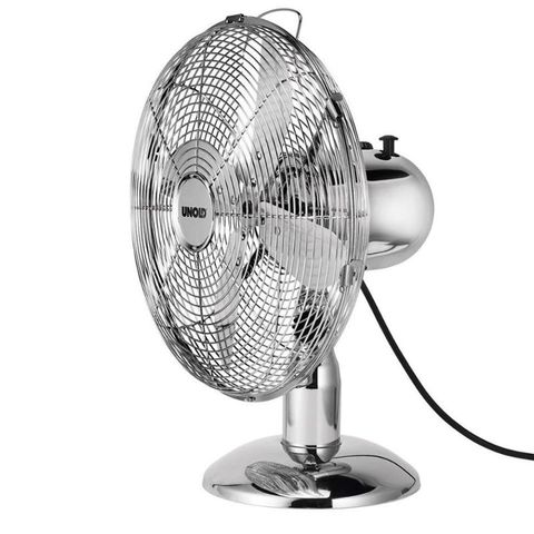 Quạt để bàn Unold Inox 86830 - Quạt Vintage Nhập Đức, Chất liệu Inox chống gỉ, Công suất 35W, Kích thước 34x24x42cm