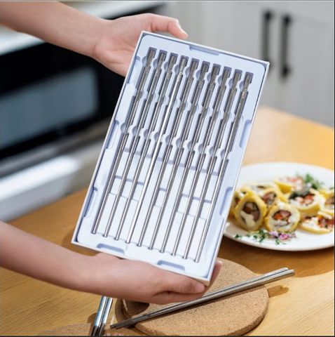 Bộ Đũa Inox 316L Haatz HCS079 (CIM316) - Set 10 Đôi Chống Trượt, Siêu Bền, An Toàn Cho Sức Khỏe, Bảo Hành 24 Tháng