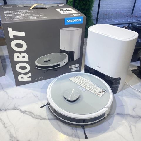 Robot Hút Bụi Medion X21 SW+ Trắng - Tự Động, Hút Bụi & Lau Nhà, Công Nghệ Thông Minh, Phát Hiện Thảm Tăng Cường