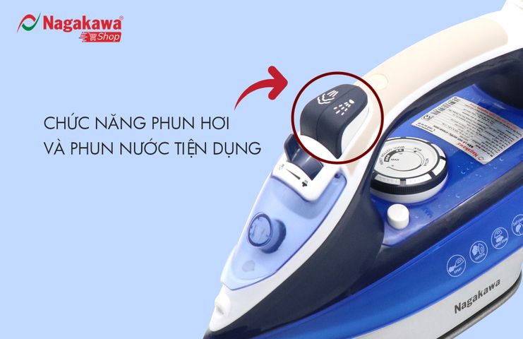 Bàn là hơi nước Nagakawa NAG1505 1200W - Thiết kế hiện đại, cảm biến nhiệt, đa chức năng, 280ml, bảo hành 12 tháng