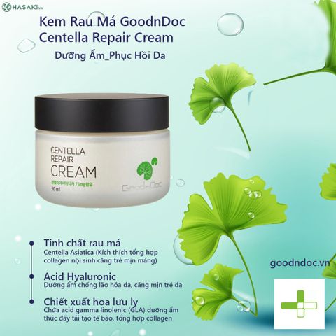Kem Rau Má GoodnDoc Centella Repair Cream - Dưỡng Ẩm Da, Giảm Lão Hóa, Phục Hồi Da Nhạy Cảm, Chống Oxy Hóa, Dưỡng Trắng Da