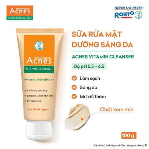Sữa rửa mặt vitamin làm sáng da, mờ sẹo thâm dạng kem Acnes Vitamin Cleanser 100g