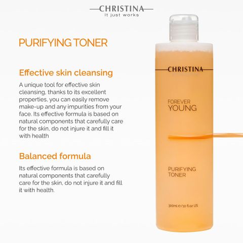 Toner Christina Forever Young Purifying 300ml - Nước Hoa Hồng Giúp Trẻ Hóa Da, Cấp Ẩm và Làm Sạch Da Tươi Mát, Chăm Sóc Da Tự Nhiên