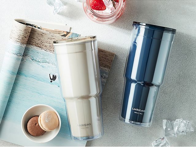 Ly Nhựa 2 Lớp Lock&Lock Double Wall Cold Cup 900ML HAP502 - Màu Xanh Navy