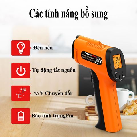 Nhiệt Kế Hồng Ngoại Cao Cấp ThermoPro TP30 Nhật Bản - Đo Nhiệt Độ Chính Xác - Dùng Cho Nấu Ăn & Đo Công Nghiệp