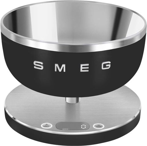 Cân Tiểu Ly Điện Tử SMEG KSC01 Màu Đen Retro, Tối Đa 5kg, Bát Thép Không Gỉ, Màn Hình LED Dễ Đọc, Phù Hợp Nấu Ăn Ẩm Thực