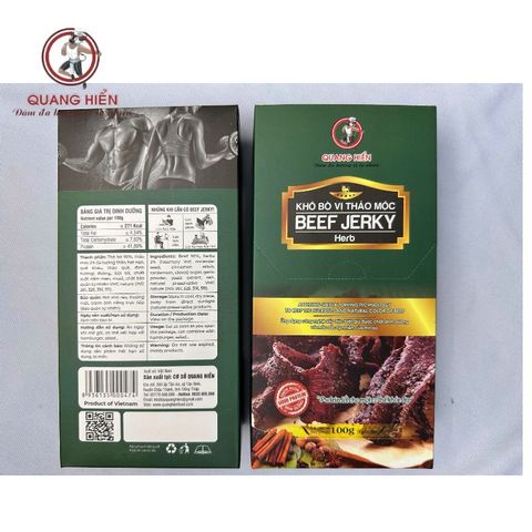 Khô Bò Thảo Mộc Quang Hiển Hộp 100g - Mua 5 Tặng 1, Thịt Bò 90%, Hương Vị Tự Nhiên Ngon Đậm Đà, Snack Dinh Dưỡng, Quà Tặng Thú Vị