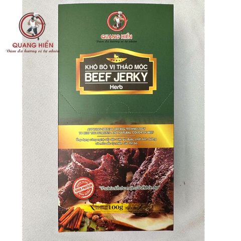 Khô Bò Thảo Mộc Quang Hiển Hộp 100g - Mua 5 Tặng 1, Thịt Bò 90%, Hương Vị Tự Nhiên Ngon Đậm Đà, Snack Dinh Dưỡng, Quà Tặng Thú Vị