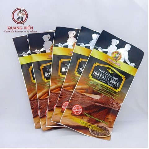 Khô Trâu Vị Tiêu Buffalo Jerky Quang Hiển Gói 20g – Mua 25 Tặng 1, Đậm Đà Hương Vị Nguyên Liệu Tự Nhiên, Snack Ngon Miệng