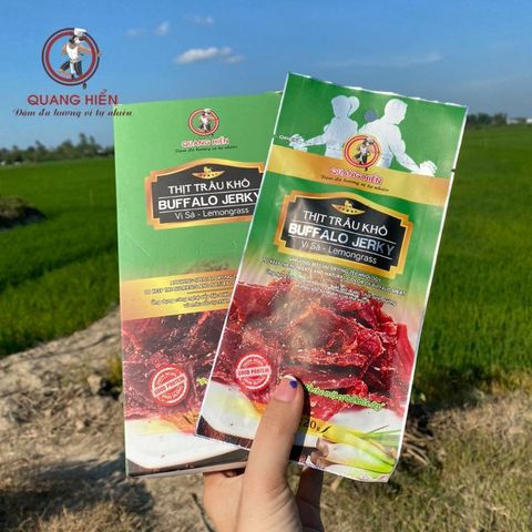 Khô Trâu Vị Sả Quang Hiển - Thịt Trâu Khô Buffalo Jerky Lemongrass Hộp 100g - Đậm Đà, Dinh Dưỡng, Snack Ngon Miệng