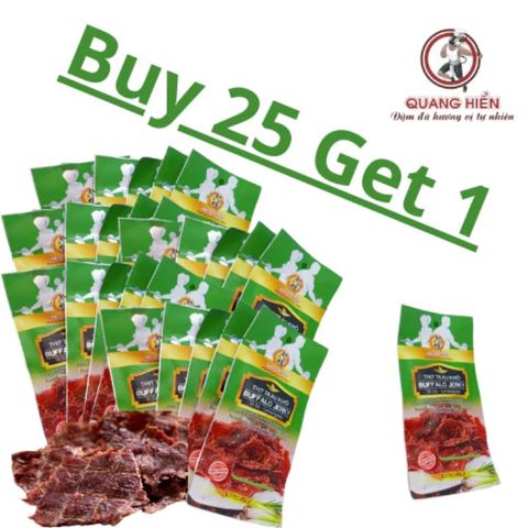 Khô Trâu Vị Sả Buffalo Jerky Quang Hiển - Combo 25 Gói 20g Nguyên Chất, Thơm Ngon, Bổ Dưỡng cho Sức Khỏe