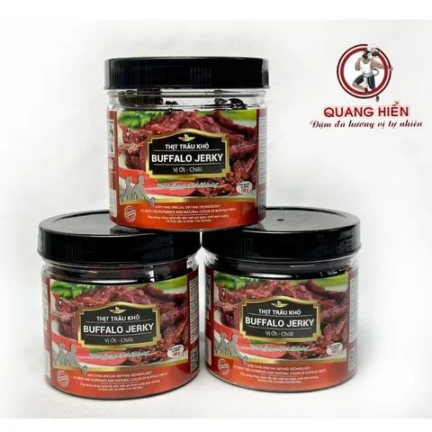 Khô Trâu Vị Ớt Hiểm Buffalo Jerky Quang Hiển - Combo 5 Hũ 100g Tặng 1 Túi 20g - Thức Ăn Vặt Cay Ngon Tự Nhiên