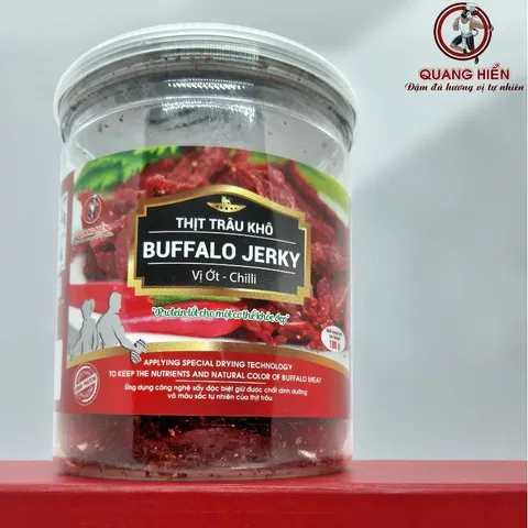 Khô Trâu Vị Ớt Hiểm Buffalo Jerky Quang Hiển - Combo 5 Hũ 100g Tặng 1 Túi 20g - Thức Ăn Vặt Cay Ngon Tự Nhiên