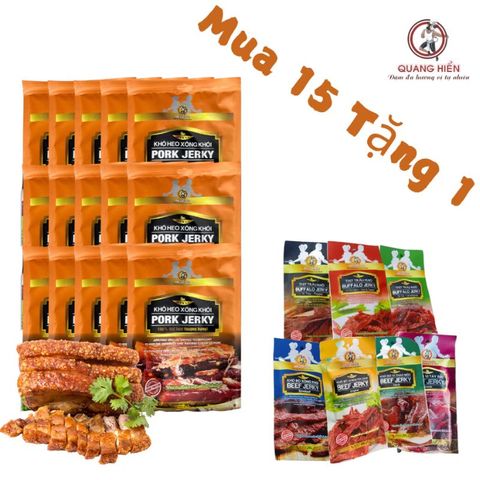 Khô Heo Xông Khói Quang Hiển Gói 50g – Mua 15 Tặng 1, Snack Chất Lượng, Hương Vị Tự Nhiên Thơm Ngon, Phù Hợp Ăn Vặt