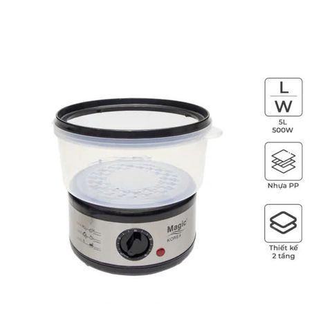 Nồi Hấp Thực Phẩm 2 Tầng MAGIC Korea A-64 - Thiết Kế An Toàn, Dung Tích 5L, Công Suất 500W, Dễ Dàng Lắp Ráp, Gia Dụng Nhà Bếp Thông Minh
