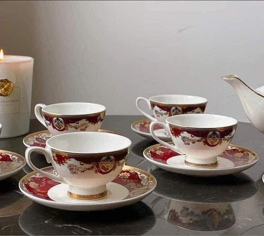 Bộ ấm trà hoàng gia đỏ Imperial - Sứ xương Châu Âu cao cấp, bền đẹp, thích hợp văn hóa uống trà Việt