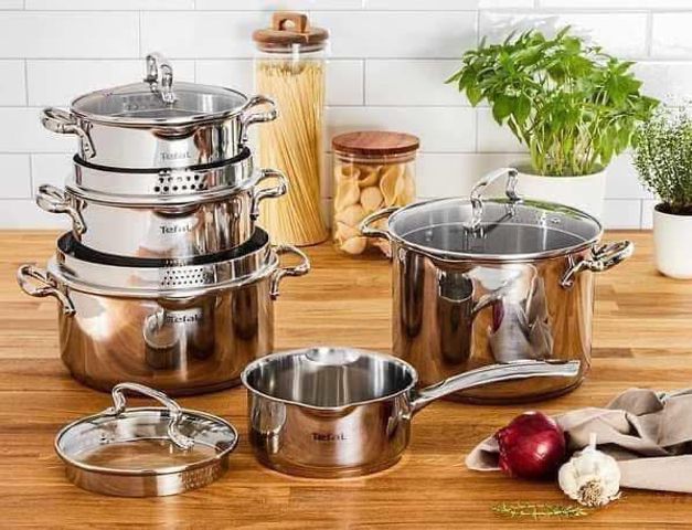 Bộ 5 Nồi Inox Cao Cấp Tefal Duetto Plus G719SA55 - Bạch Kim, Chống Gỉ, Để Sử Dụng Trên Mọi Loại Bếp, Dễ Dàng Vệ Sinh
