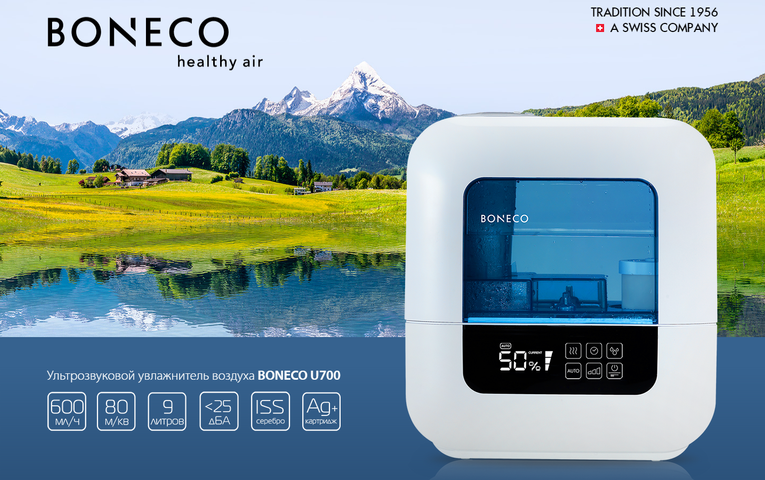 Máy Tạo Độ Ẩm BONECO U700 - Công Nghệ Ultrasonic, Tạo Hơi Sương Mát/Ấm, Chế Độ Lọc Nước Sạch, Phù Hợp Diện Tích 80m2