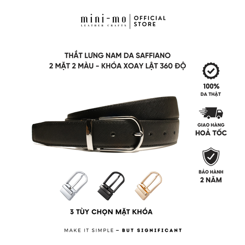Thắt Lưng Nam MINI-MO Da Bò SAFFIANO Hai Mặt Hai Màu Khóa Xoay Cao Cấp - Phụ Kiện Thời Trang Nam Đẳng Cấp