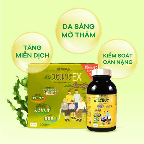 Tảo vàng Spirulina EX Nhật Bản - Hộp 2 lọ 2000 viên - Tăng cường sức khỏe và miễn dịch, bổ sung dinh dưỡng cho mọi lứa tuổi